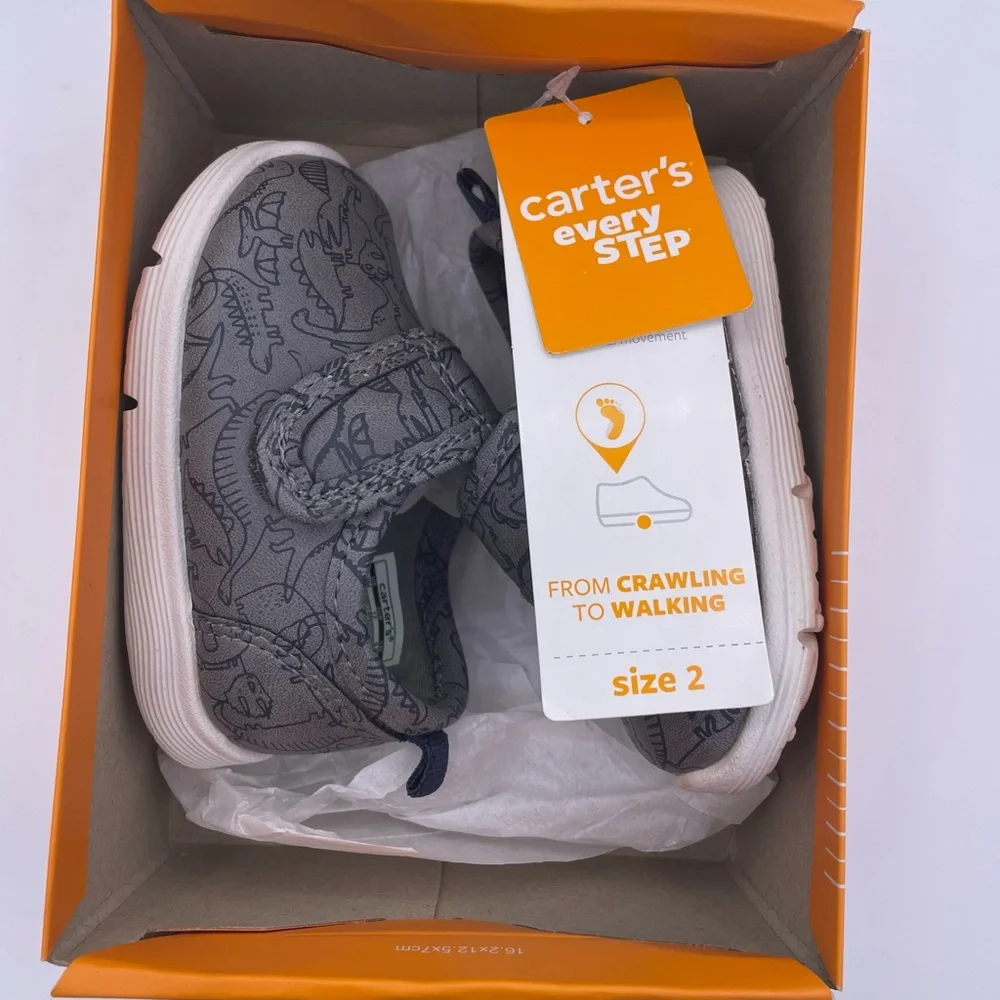 CARTER’S baby boy Turbo2 easy on comfy gray sneakers Size 2 (3-6months)